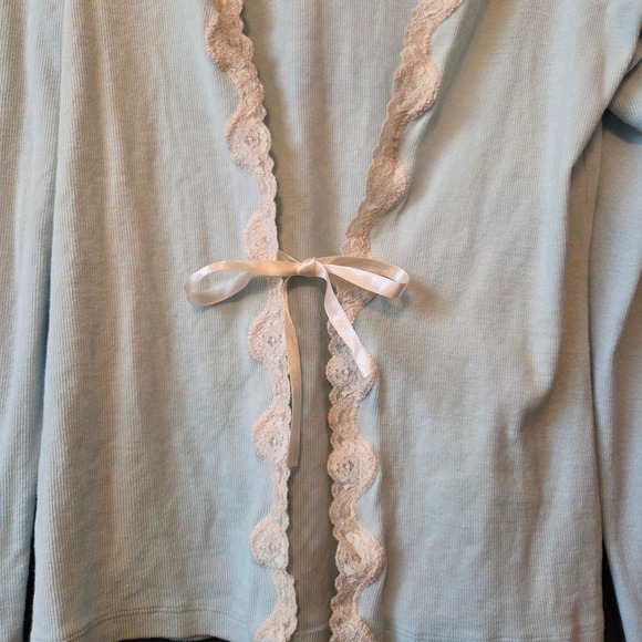 Gilligan & O'Malley Light Blue Lace Trim Tie Front Cardigan Top M Coquette Soft - Picture 3 of 9